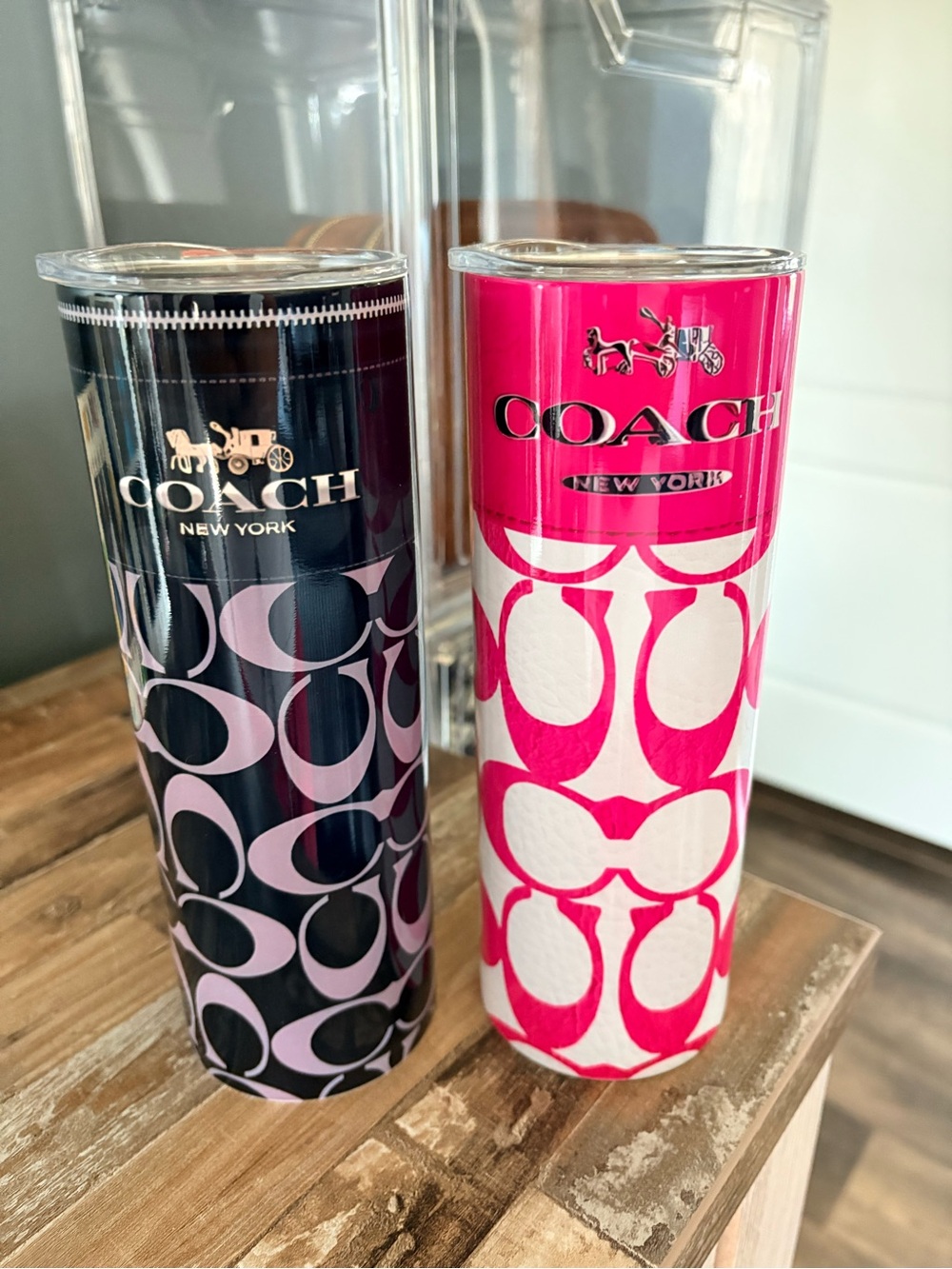 Coach Novelty Signature Travel Tumblers in Hot Pink & Black